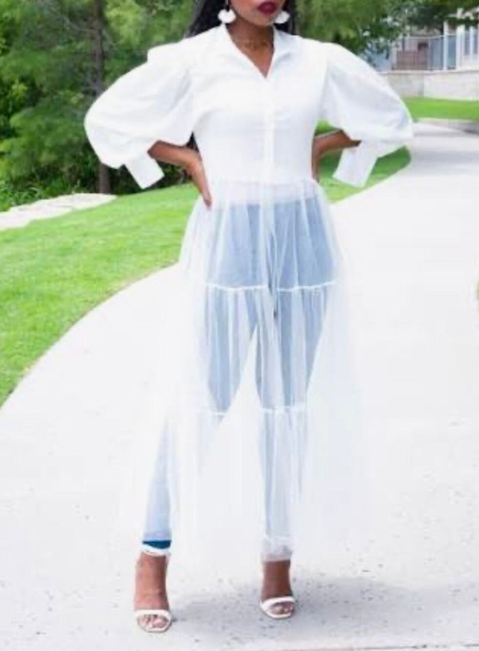 NY&C Tulle Maxi Shirt Dress White NWOT SzXL